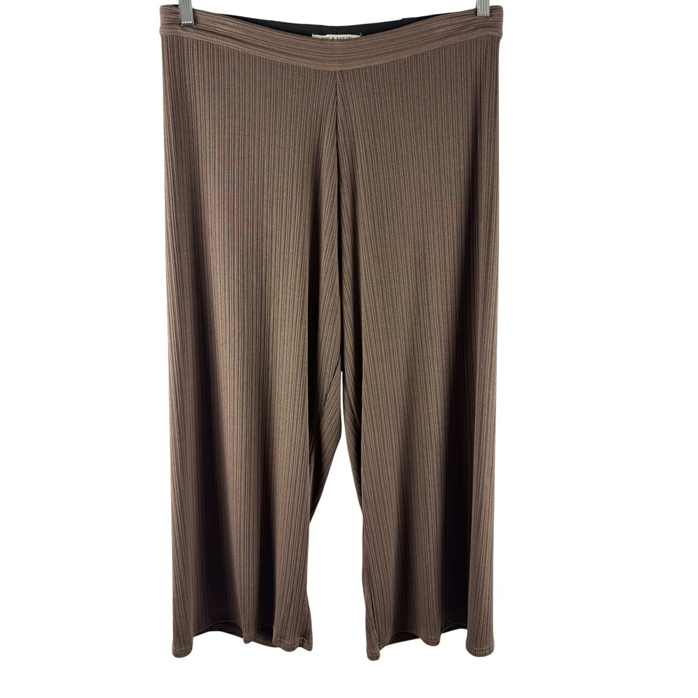 Zac & Rachel Chocolate Brown Plissé Pleated Wide Leg Pants XL High Rise Textured